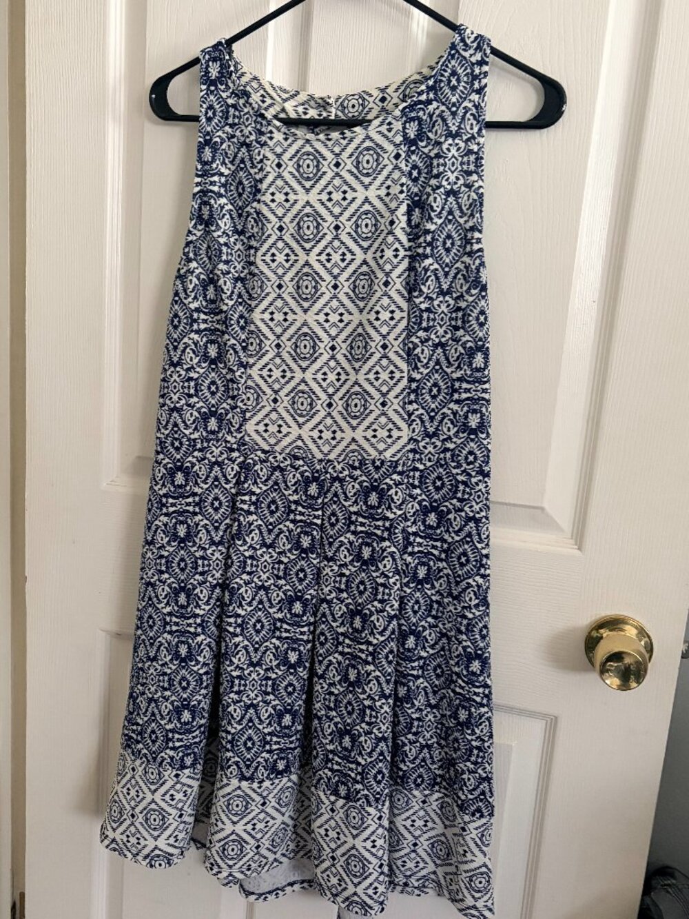 Navy and White Printed Midi Dress